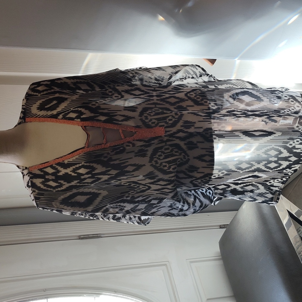 Beach cover-up with beaded neckline